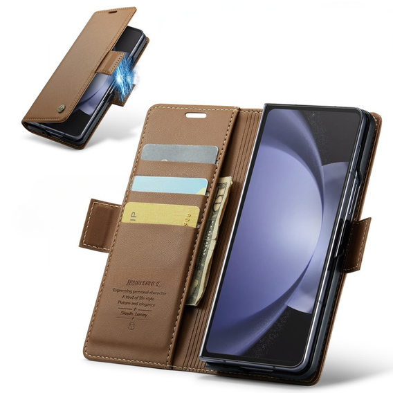 Etui z klapką CASEME do Samsung Galaxy Z Fold6 5G, Litchi Wallet, brązowe