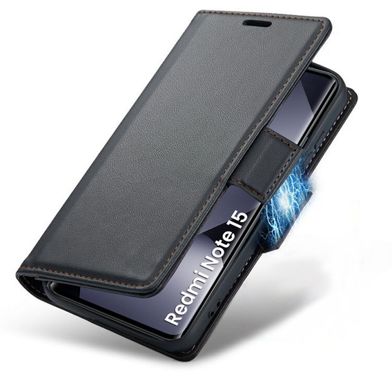 Etui do Xiaomi Redmi Note 15 5G / Poco M8 5G, ERBORD Glossy Litchi, portfel z klapką, czarne