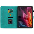 Etui do Lenovo Tab K11 Plus – zielone, z tłoczonym motywem lilii, z kieszeniami na karty