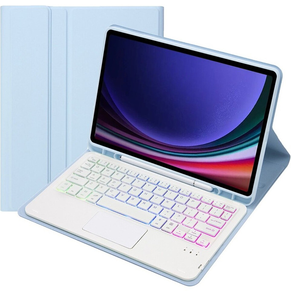 Etui z podświetlaną klawiaturą bluetooth touchpad do Samsung Galaxy Tab S10 Lite / S10 FE / S9 FE, jasnoniebieskie