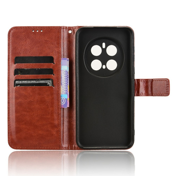 Etui z klapką do Honor Magic 7 Pro, Crazy Horse Wallet, brązowe