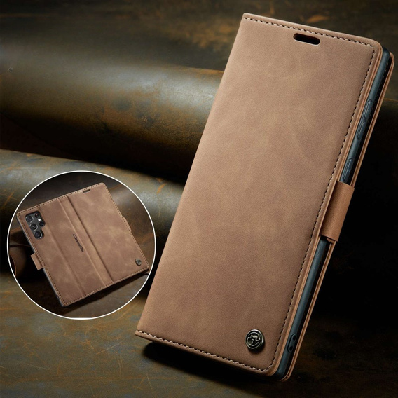 Etui CASEME do Samsung Galaxy S22 Ultra, Leather Wallet Case, brązowe