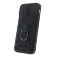 Etui do iPhone 15 Pro Max, pancerne Slide Ring, czarne + szkło 9H