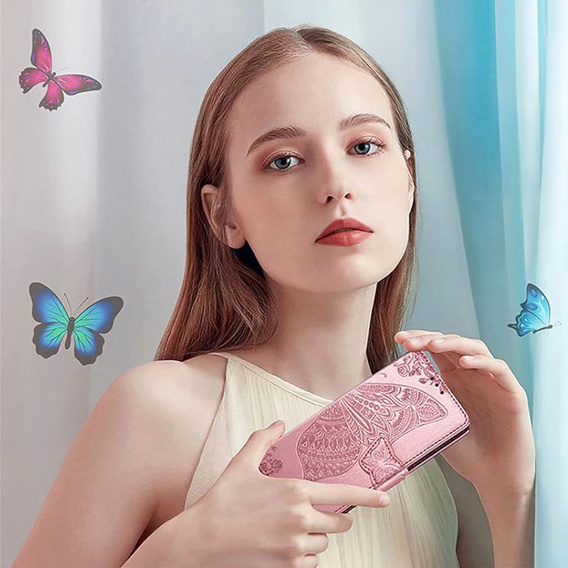 Etui z klapką do Motorola Edge 60 / 60 Fusion, Butterfly, różowe rose gold