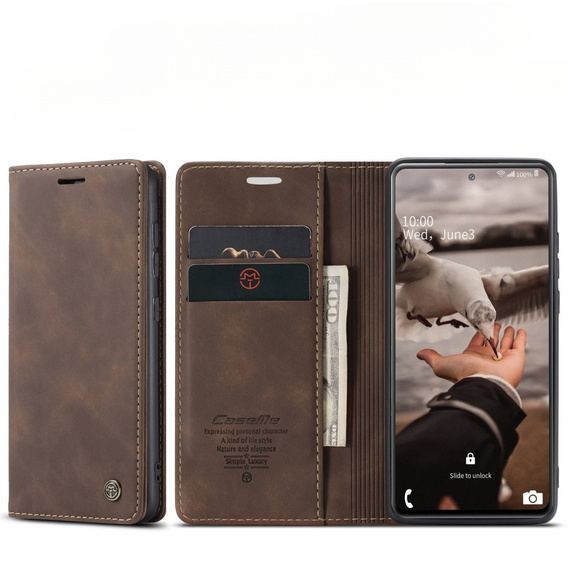 Etui CASEME do Samsung Galaxy S20 FE, Leather Wallet Case, brązowe