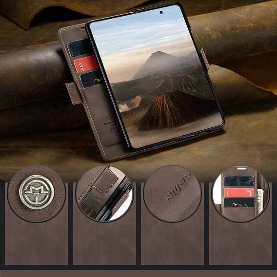 Etui CASEME do Samsung Galaxy Z Fold7 5G, Leather Wallet Case, ciemnobrązowe