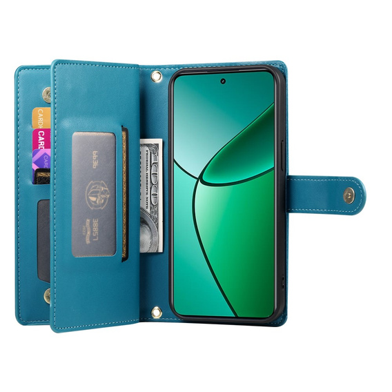 Etui z klapką do Oppo Reno 13F 5G, Wallet Zipper Pocket, niebieskie