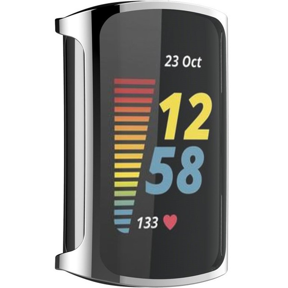 2w1 Etui z Osłoną na ekran do Fitbit Charge 5, Srebrny