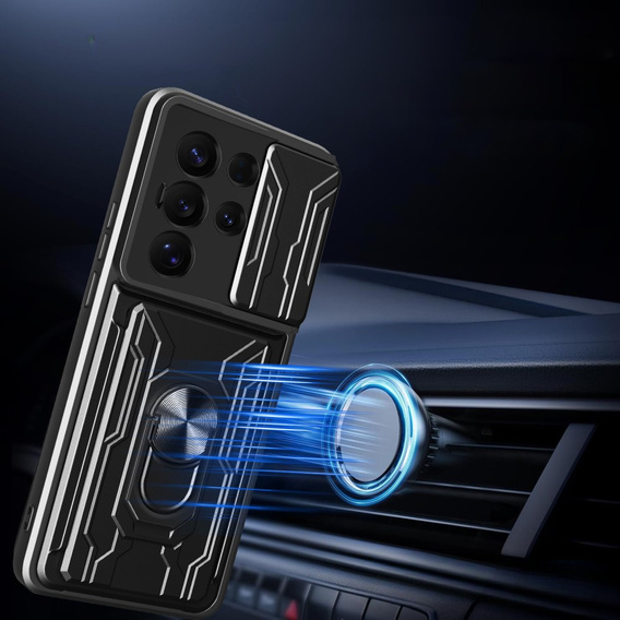 Etui z podstawką i osłoną aparatu do Samsung Galaxy S25 Ultra – czarne