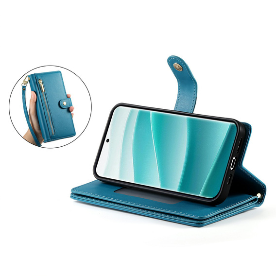 Etui z klapką do Xiaomi Redmi Note 15 Pro Plus 5G, Wallet Zipper Pocket, niebieskie