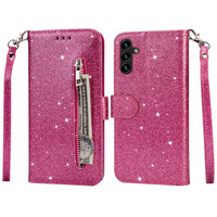 Etui z klapką do Samsung Galaxy A35 5G, Wallet Zipper Pocket Glittery, różowe