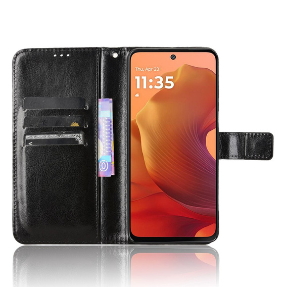 Etui z klapką do Motorola Moto G15 / Motorola Moto G15 Power, Crazy Horse Wallet, czarne