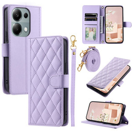 Etui z klapką do Xiaomi Redmi Note 13 Pro 4G / Xiaomi Redmi Note 14S / Xiaomi Poco M6 Pro 4G, Rhombus Crossbody Leather, fioletowe