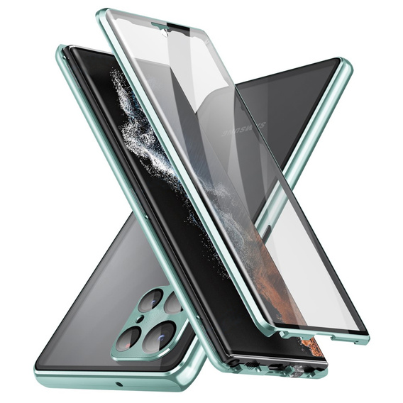 Etui do Samsung Galaxy S23 Ultra, Magnetic Dual Glass, zielone