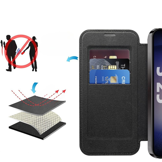 Etui z klapką do Samsung Galaxy S25, RFID Wallet MagSafe z ochroną aparatu, czarne