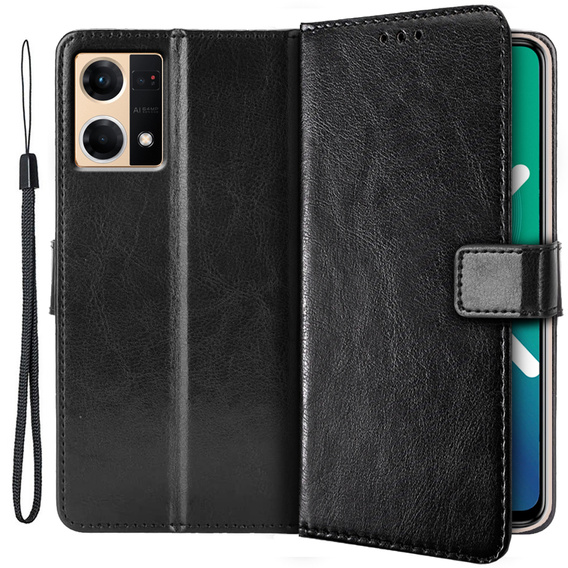 Etui z klapką do Oppo Reno7 4G, Crazy Horse Wallet, czarne