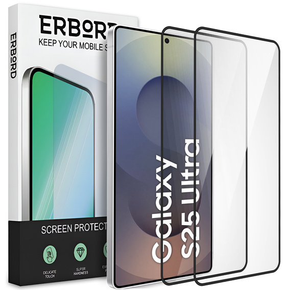 2x Szkło Hartowane do Samsung Galaxy S25 Ultra, ERBORD 3D pełne, szybka na cały ekran