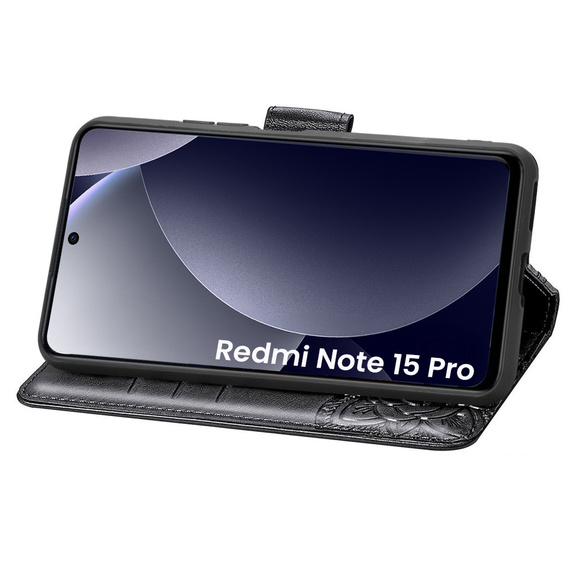 Etui z klapką do Xiaomi Redmi Note 15 Pro 4G, Butterfly, czarne