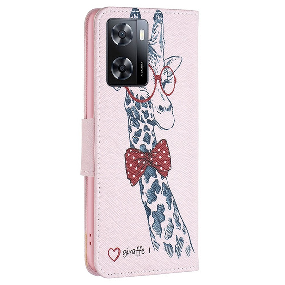 Etui z klapką do OPPO A57 / A57s, Wallet, Giraffe różowe