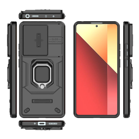 Etui do Xiaomi Redmi Note 13 Pro 4G / Xiaomi Redmi Note 14S / Xiaomi Poco M6 Pro 4G, KickStand Camera Lens, czarne