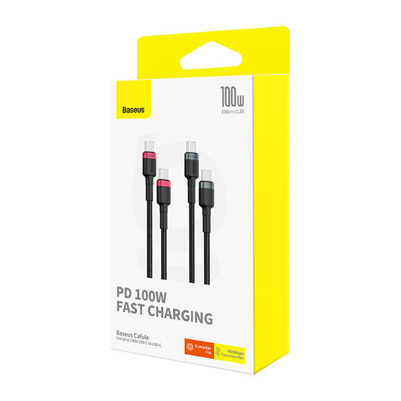 Baseus kabel Cafule USB‑C na USB‑C 1 m 100 W – czerwono‑czarny + szaro‑czarny (2 szt.)