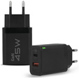 Zestaw Ładowarka sieciowa GaN, PD QC 45W 3A, USB-C USB-A + kabel 60W