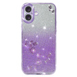 Etui do iPhone 16, Glitter Flower, fioletowe