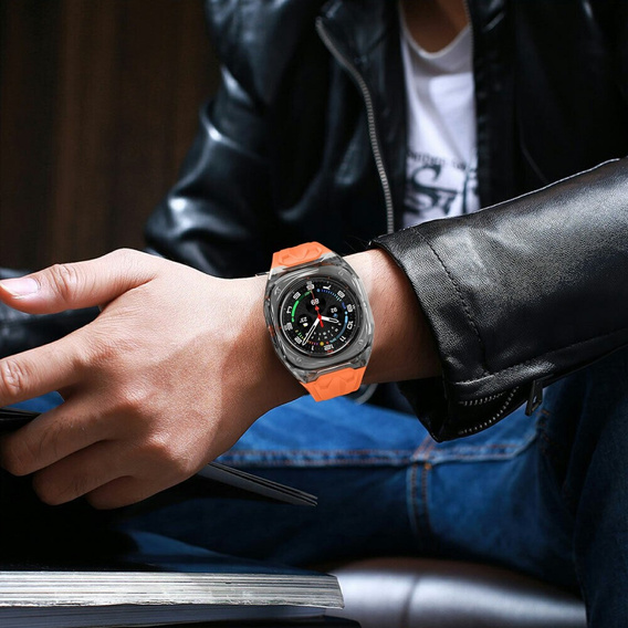 Pasek silikonowy z obudową ochronną do Samsung Galaxy Watch Ultra 47mm (2025 / 2024) – pomarańczowy, antywstrząsowy