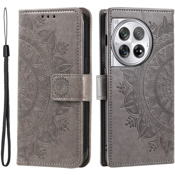 Etui z klapką do OnePlus 12 5G, Mandala, szare