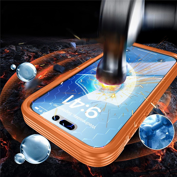 Etui do iPhone 17 Pro Max, Shockproof, ze szkłem, do MagSafe, pomarańczowe