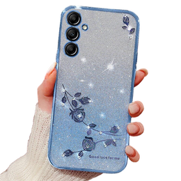 Etui do Samsung Galaxy A55 5G, Glitter Flower, niebieskie