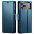 Etui do iPhone 17 Pro Max, ERBORD Glossy Litchi, portfel z klapką, niebieskie