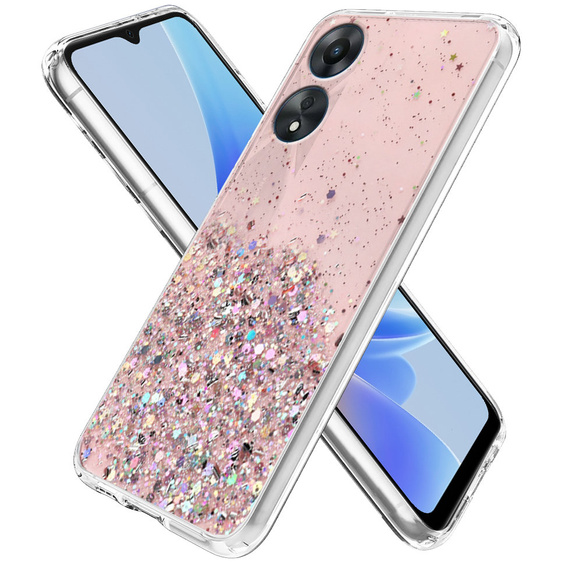 Zestaw Etui Brokat do Oppo A17, brokatowe różowe + Szkło 9H