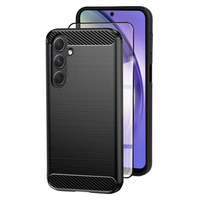 Etui do Samsung Galaxy A25 5G, Karbon, czarne + szkło 9H