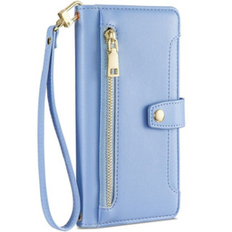 Etui z klapką do iPhone 14 Pro Max, Wallet Zipper Pocket, niebieskie