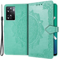 Zestaw Etui z klapką do Oppo A57s, Mandala, zielone + Szkło