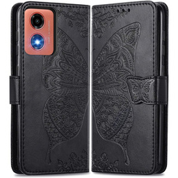 Etui z klapką do Motorola Moto E14, Butterfly, czarne