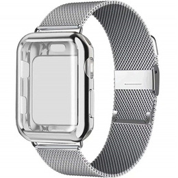 Bransoleta Milanese + Etui z osłoną na ekran do Apple Watch 1/2/3/4/5/6/SE 38/40/MM, Srebrny