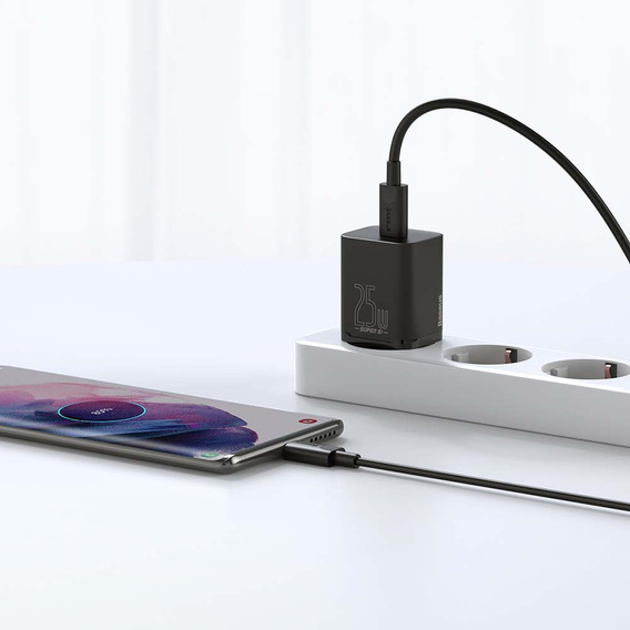 Baseus ładowarka sieciowa Super Si PD 25W, 1× USB-C + kabel USB-C – USB-C - czarna