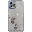 Etui do iPhone 12 Pro, Glitter Flower, niebieskie