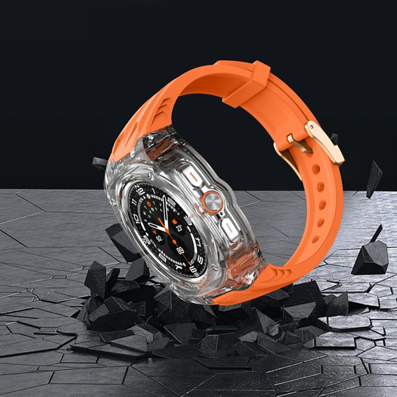 Pasek silikonowy z obudową ochronną do Samsung Galaxy Watch Ultra 47mm (2025 / 2024) – pomarańczowy, antywstrząsowy