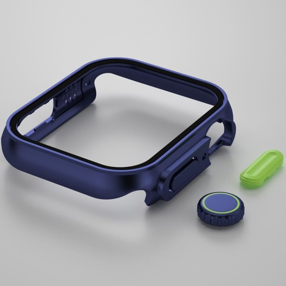 2w1 Etui + Szkło Hartowane do Apple Watch 7/8/9 45MM, Granatowe/Zielone