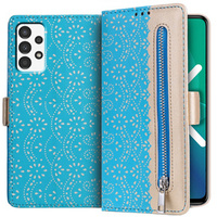 Etui z klapką do Samsung Galaxy A53 5G, Wallet Pocket Zipper Lace, niebieskie