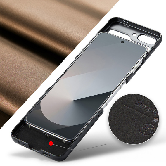 Etui do Samsung Galaxy Z Flip7, CASEME Litchi Leather, brązowe