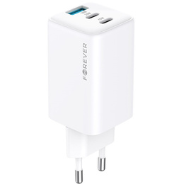 Forever Ładowarka Sieciowa 65W GaN 2x USB-C 1x USB-A, biała