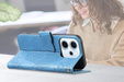 Etui z klapką do Oppo Reno 14 F / 14 FS, z wytłoczonym wzorem motyla, niebieskie
