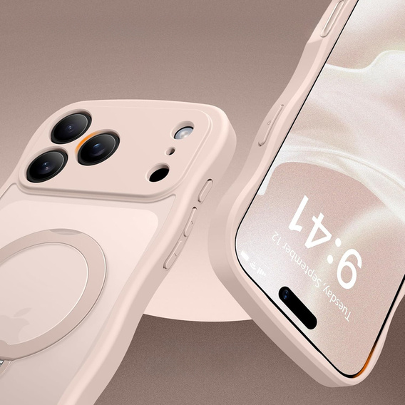 Etui do iPhone 17 Pro, Spin MagSafe Stand Wave Edge, Rose Gold