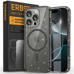 Etui do iPhone 16 Pro Max, ERBORD Glitter MagSafe, czarne + Szkło na ekran