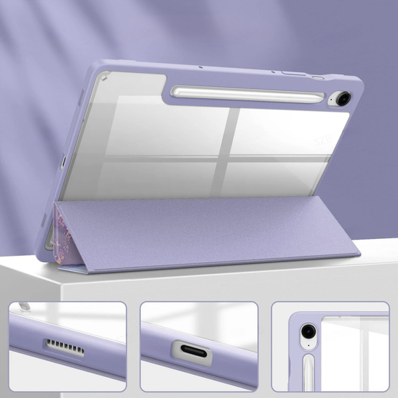 Etui do Samsung Galaxy Tab S10 Lite / S10 FE / S9 FE, Smartcase Hybrid, z miejscem na rysik, Marble fioletowe