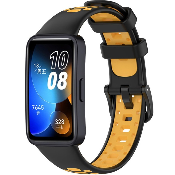 Pasek Silikonowy do Huawei Band 8 / Huawei Band 9 / Huawei Band 10, Czarny / Żółty